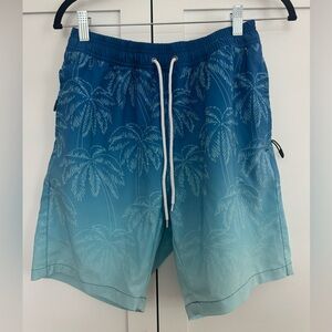 Tropical Blue Ombre Board Shorts with Palm trees Small